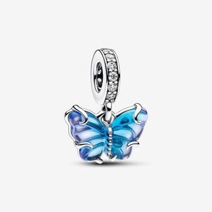 Pandora Blue Enamel Butterfly Dangle Charm with Cubic Zirconia Bail